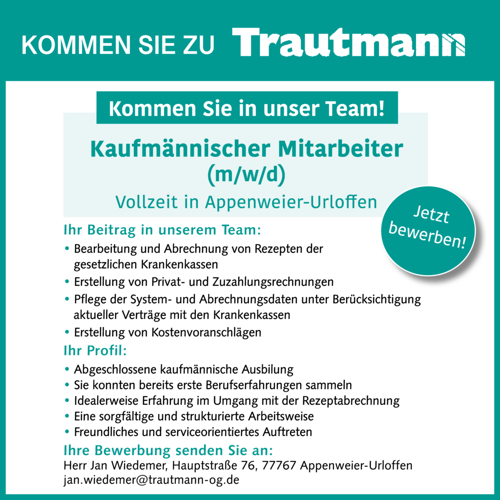 Stellenanzeige Kaufmännischer Mitarbeiter Trautmann GmbH