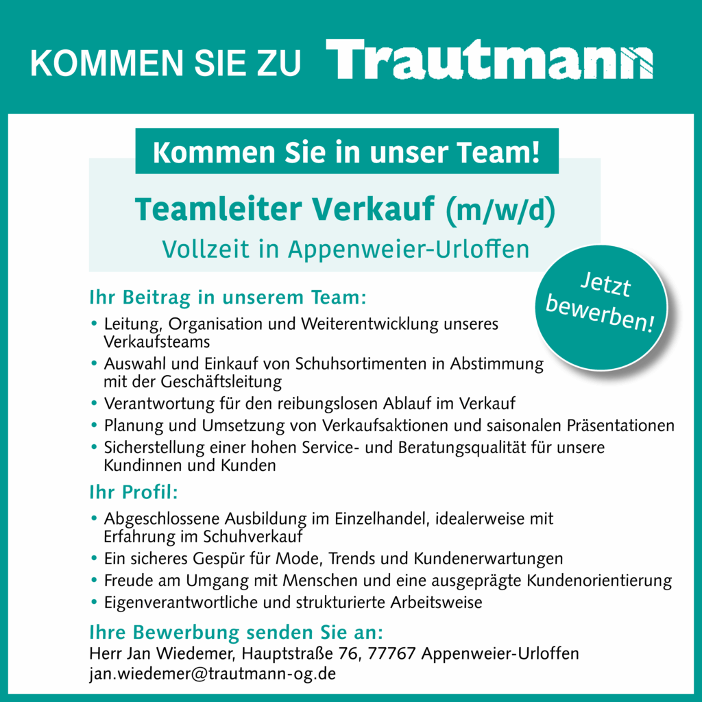 Stellenanzeige Teamleiter Verkauf